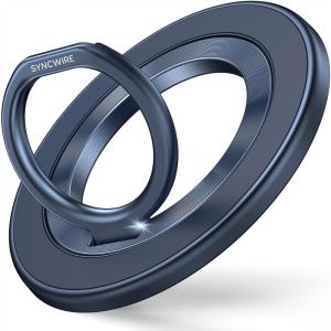imageSYNCWIRE Magnetic Phone Ring Holder for MagSafe 2 Pack 360 Rotation Dual Sided Magnet Grip Cell Phone Ring Stand Finger Kickstand Compatible with iPhone 17 16 15 14 13 12 Pro Max fits MagSafeSingle Ring1PCSTitanium Blue