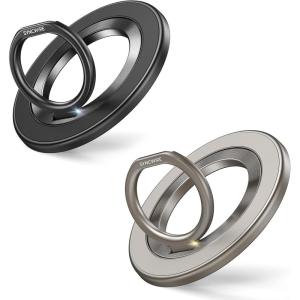 imageSYNCWIRE Magnetic Phone Ring Holder for MagSafe 2 Pack 360 Rotation Dual Sided Magnet Grip Cell Phone Ring Stand Finger Kickstand Compatible with iPhone 17 16 15 14 13 12 Pro Max fits MagSafeSingle Ring2PCSBlackTitanium