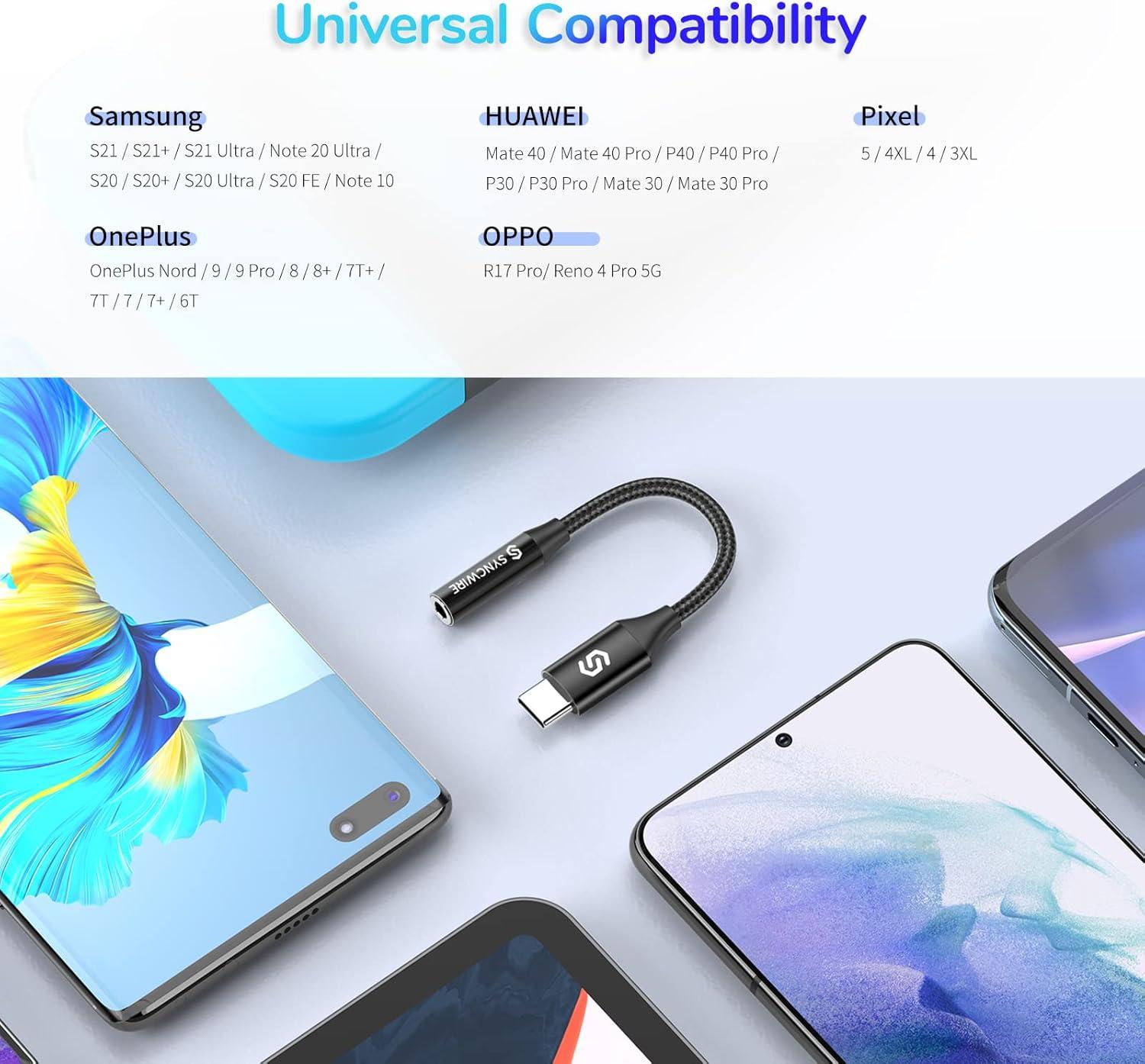 image:imageSyncwire USB C to 35mm Female Headphone Adapter USB Type C to Aux Audio Jack Dongle Cable Cord Compatible with Pixel 6 4 3 XLSamsung Galaxy S22 S21 S20 Ultra Note 20 10 S10 S9 PlusiPad ProBlack