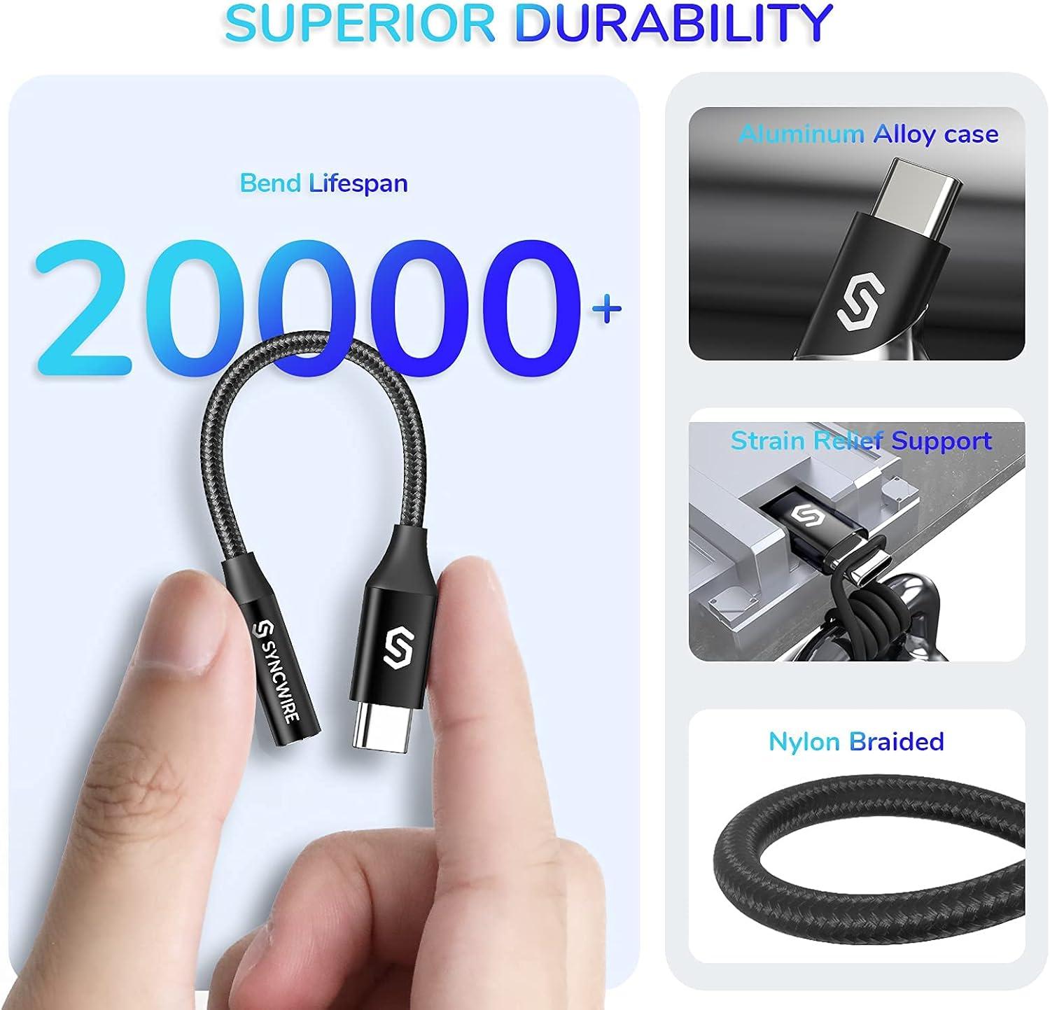 image:imageSyncwire USB C to 35mm Female Headphone Adapter USB Type C to Aux Audio Jack Dongle Cable Cord Compatible with Pixel 6 4 3 XLSamsung Galaxy S22 S21 S20 Ultra Note 20 10 S10 S9 PlusiPad ProBlack