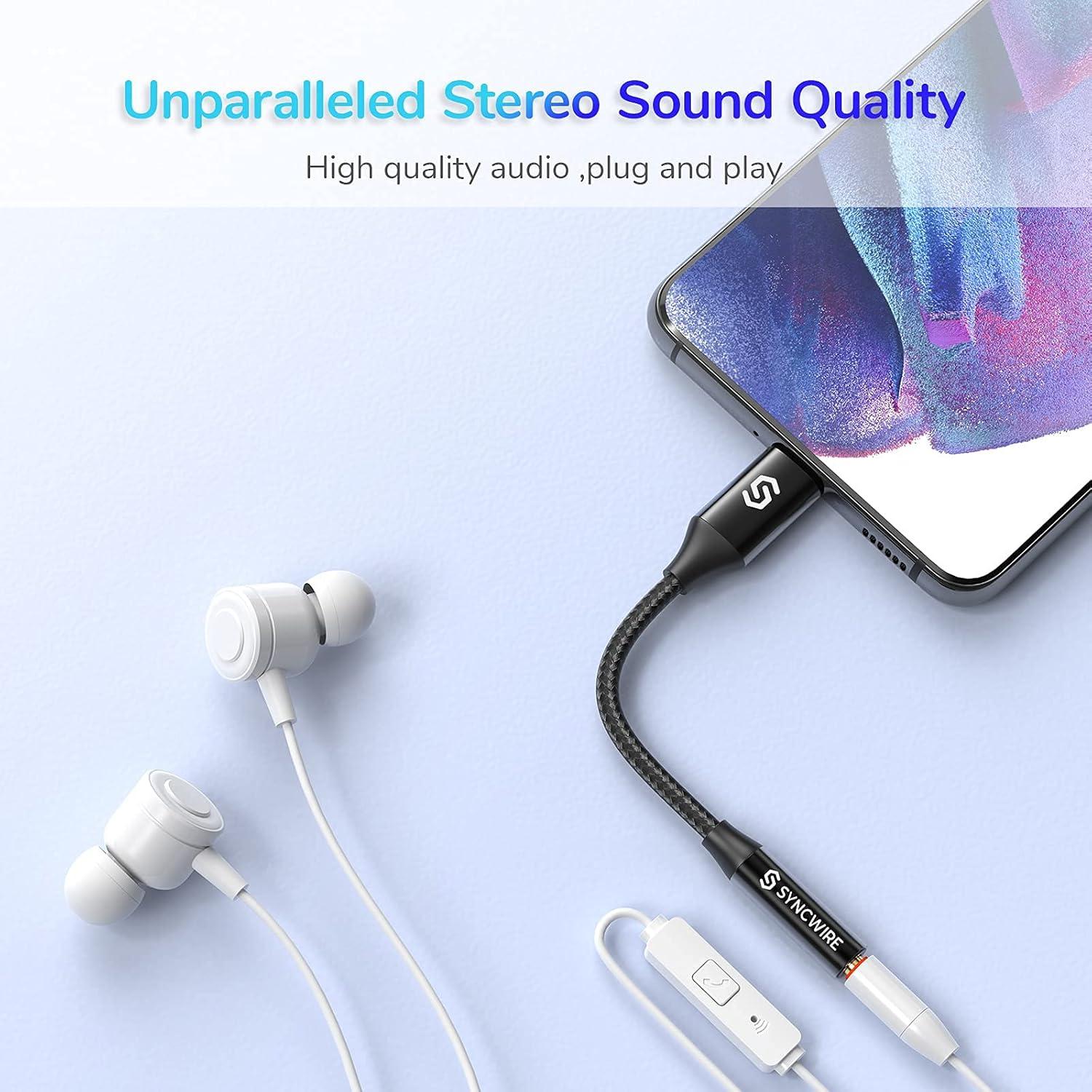 image:imageSyncwire USB C to 35mm Female Headphone Adapter USB Type C to Aux Audio Jack Dongle Cable Cord Compatible with Pixel 6 4 3 XLSamsung Galaxy S22 S21 S20 Ultra Note 20 10 S10 S9 PlusiPad ProBlack