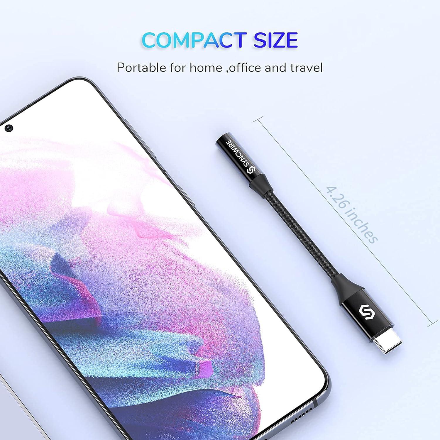 image:imageSyncwire USB C to 35mm Female Headphone Adapter USB Type C to Aux Audio Jack Dongle Cable Cord Compatible with Pixel 6 4 3 XLSamsung Galaxy S22 S21 S20 Ultra Note 20 10 S10 S9 PlusiPad ProBlack