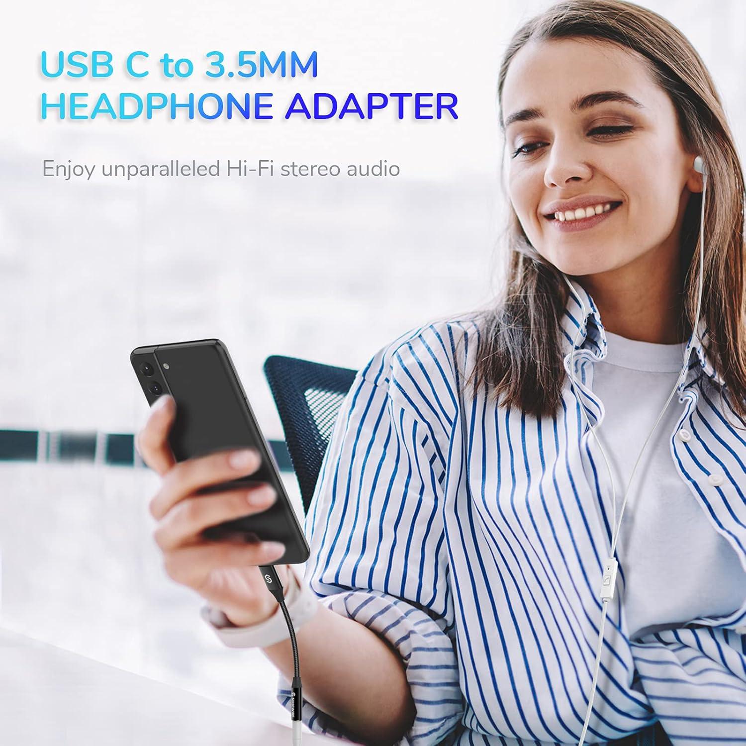 image:imageSyncwire USB C to 35mm Female Headphone Adapter USB Type C to Aux Audio Jack Dongle Cable Cord Compatible with Pixel 6 4 3 XLSamsung Galaxy S22 S21 S20 Ultra Note 20 10 S10 S9 PlusiPad ProBlack