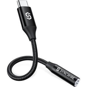 image:imageSyncwire USB C to 35mm Female Headphone Adapter USB Type C to Aux Audio Jack Dongle Cable Cord Compatible with Pixel 6 4 3 XLSamsung Galaxy S22 S21 S20 Ultra Note 20 10 S10 S9 PlusiPad ProBlack